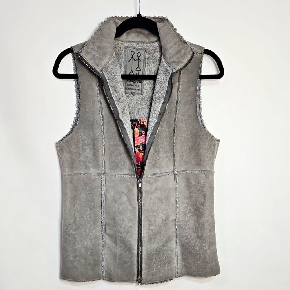 Johnny Was Pete & Greta Bitango Sherpa Vest In Antique Smoke  XS